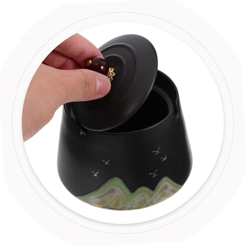 Hand Painted Ceramic Ashtray with Lid Windproof Design for Indoor Outdoor Use - Image 3